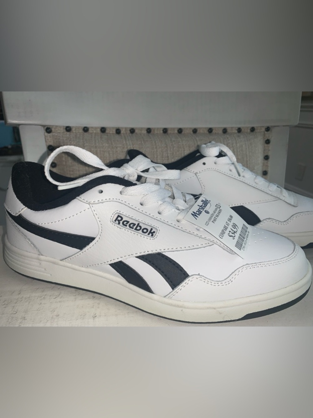 Reebok White and Black Leather Low-Top Sneakers